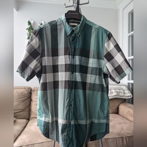 Burberry Men's Fred Check Short Sleeve Shirt, , Size XL, Green